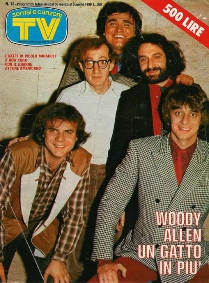 Woody Allen con i Gatti di Vicolo Miracoli su una copertina di TV