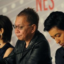 Shield of Straw: Takashi Miike con Nanako Matsushima e Takao Osawa durante la conferenza stampa del film a Cannes 2013