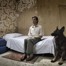 Salvo: Luigi Lo Cascio sorvegliato da un grosso cane lupo in una scena del film