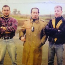 Claudio Del Falco, Tinto Brass e Roberto Trasarti  durante le riprese del film Snack Bar Budapest