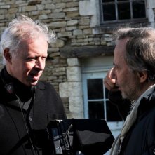 Fabrice Luchini insieme al regista Philippe Le Guay sul set di Molière in bicicletta