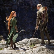 The Hobbit: la desolazione di Smaug - Evangeline Lilly e Orlando Bloom in una scena del film