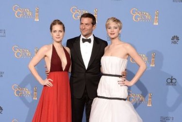 Le star di America Hustle Amy Adams, Bradley Cooper e Jennifer Lawrence ai Golden Globes 2014