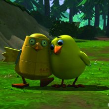 Cuccioli - Il paese del vento: iSenzanome in una scena tratta dal film d'animazione con il robot