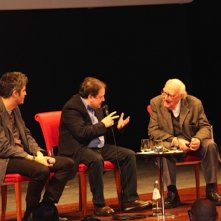 Andrea Camilleri e Pif sul palco del Teatro Petruzzelli al Bif&st 2014