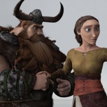 Dragon Trainer 2: Hiccup con i suoi genitori in una scena del film