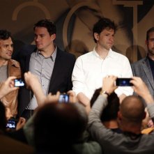 Foxcatcher: Channing Tatum, Steve Carell, Bennett Miller e Mark Ruffalo durante la conferenza stampa a Cannes 2014