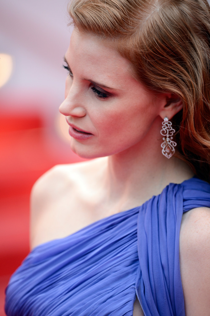 Jessica Chastain, ospite sul red carpet di Cannes 2014 durante la presentazione di Foxcatcher