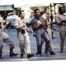i Ghostbusters sul set del videoclip della loro canzone