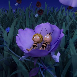 L'ape Maia - Il film: Maia e Willy si riposano di notte nel prato in una scena del film