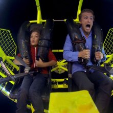 Philippe Lacheau con Enzo Tomasini in una spericolata scena di Babysitting