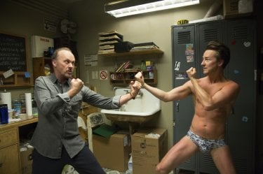 Birdman: Michael Keaton challenges Edward Norton in a scene of the film