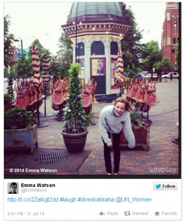 Emma Watson ha postato questa foto per unirsi alle proteste contro un politico turco, nel 2014