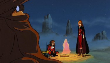 Esmeraldas com Harlock em cena de Capitão Harlock: A Arcádia da Minha Juventude