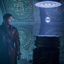 Guardiani della Galassia: Chris Pratt nel ruolo di Peter Quill in una scena del film