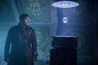 Guardiani della Galassia: Chris Pratt nel ruolo di Peter Quill in una scena del film