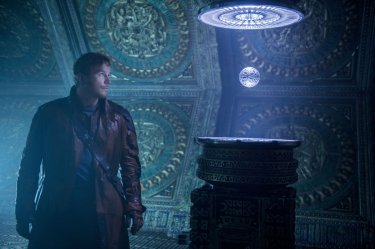 Guardiani della Galassia: Chris Pratt nel ruolo di Peter Quill in una scena del film