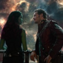 Chris Pratt con Zoe Saldana in Guardiani della Galassia