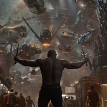 Guardiani della Galassia: CDrax, interpretato da Dave Bautista, in una scena del film