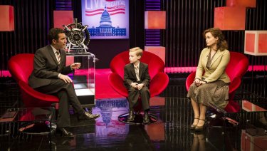 Lo straordinario viaggio di T.S. Spivet: Helena Bonham Carter, Kyle Catlett e Rick Mercer in una scena del film