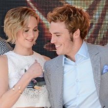 Hunger Games - Il canto della rivolta parte 1: Jennifer Lawrence e Sam Claflin durante il tour promozionale