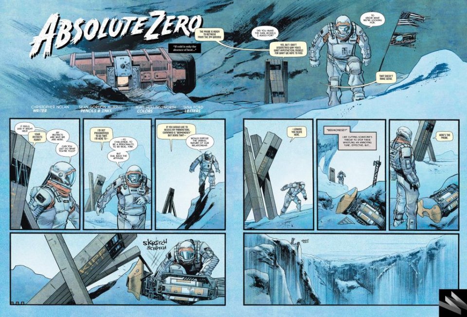 Absolute Zero - la prima pagina del fumetto ideato da Nolan e ispirato a Interstellar.