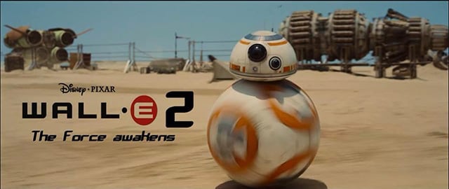 Star Wars - il risveglio della forza: vignetta sul droide e wall e