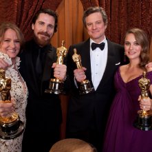 Oscar 2011: Melissa Leo, Christian Bale, Colin Firth e Natalie Portman con i loro Academy Awards