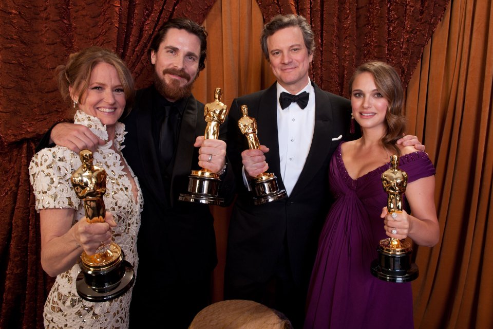 Oscar 2011: Melissa Leo, Christian Bale, Colin Firth e Natalie Portman con i loro Academy Awards