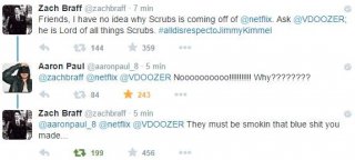 Scrubs è salvo: grazie a Zach Braff, Aaron Paul e Twitter
