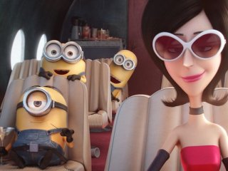 Minions: Kevin, Stuart, Bob e Scarlet Sterminator in una scena del film