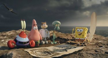 SpongeBob - Fuori dall'acqua: la simpatica spugna animata con i suoi amici in una scena del film