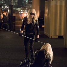 Arrow: Caity Lotz e Katie Cassidy si affrontano in una scena dell'episodio Canaries