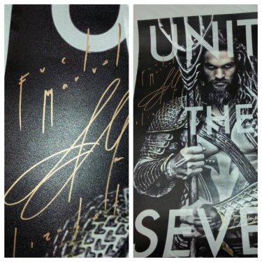 Aquaman: Jason momoa lancia il guanto di sfida a Marvel firmando un poster a una fan
