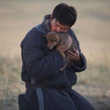 L'ultimo lupo: Feng Shao-feng col suo fedele amico lupo in una scena del film di Jean-Jaques Annaud