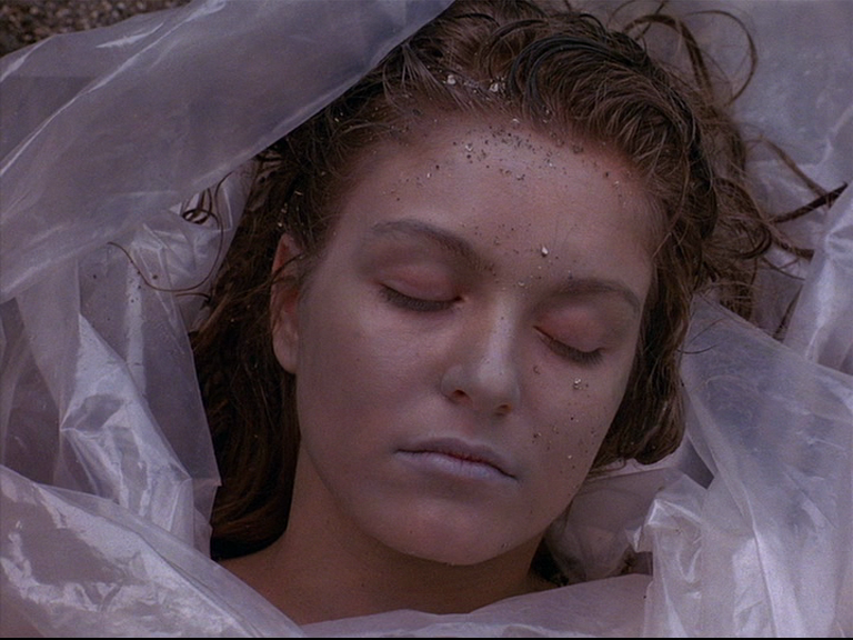 Il corpo di Laura Palmer ritrovato avvolto nella plastica nella serie Twin Peaks