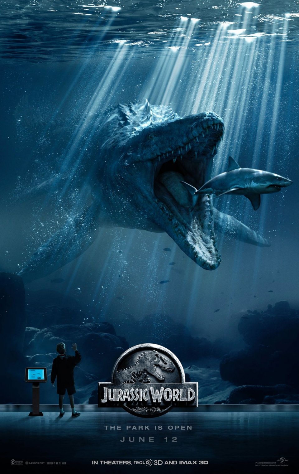 Jurassic World: un Mosasaurus, creatura subacquea preistorica nel poster
