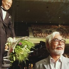 Hayao Miyazaki e Joe Hisaishi durante un evento