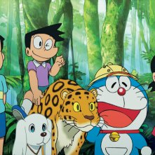 Doraemon Il Film - Le Avventure di Nobita e dei Cinque Esploratori: Doraemon nella foresta coi suoi amici in una scena del film