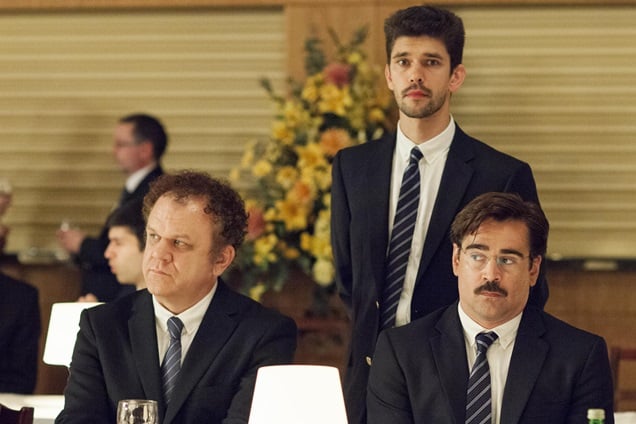 The Lobster: John C. Reilly,  Ben Whishaw e Colin Farrell in una scena del film