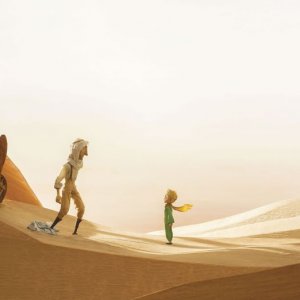 Il Piccolo Principe: l'aviatore e il piccolo principe catapultati nel deserto in una scena del film d'animazione