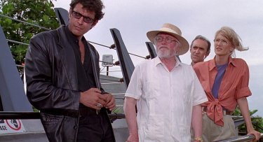 Jurassic Park: Malcolm, Hammond, la dottoressa Sattler e Gennaro in una scena