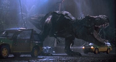 Jurassic Park: il T-Rex in azione sotto la pioggia