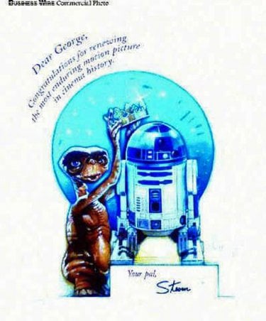 Steven Spielberg si congratula con George Lucas per il successo della riedizione di Star Wars che supera E.T. al boxoffice