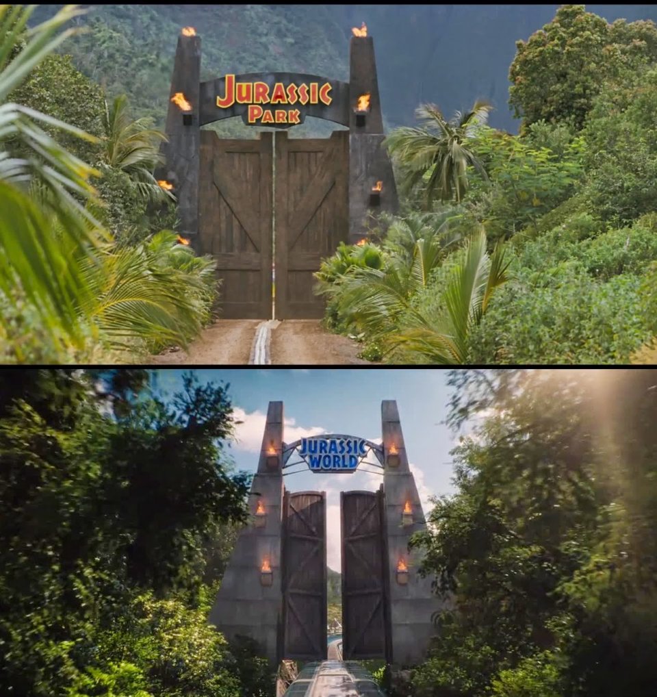 Jurassic Park e Jurassic World a confronto: il cancello del parco