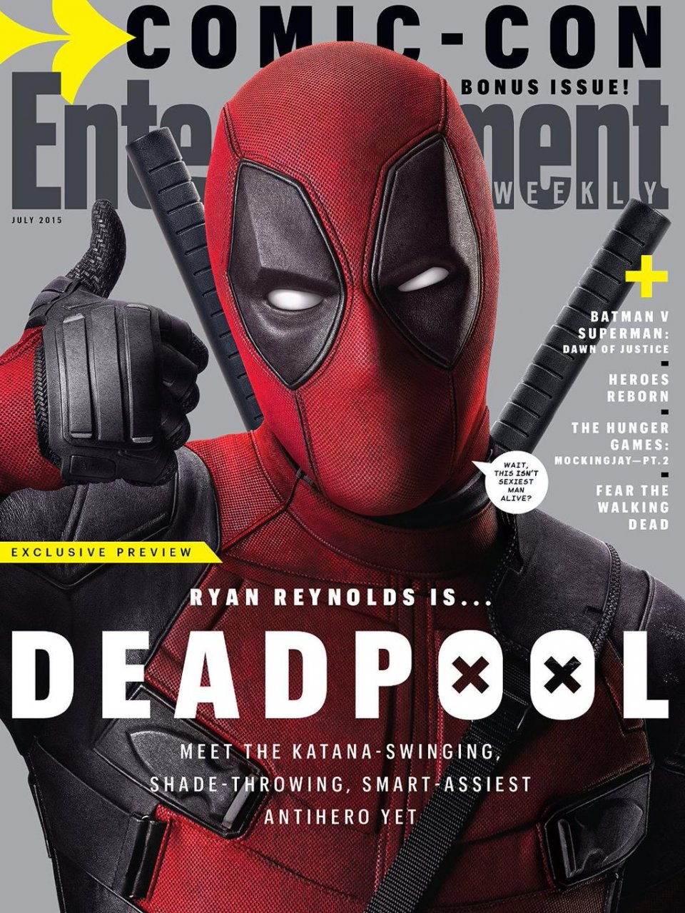 Deadpool: Ryan Reynolds sulla copertina di Entertainment Weekly