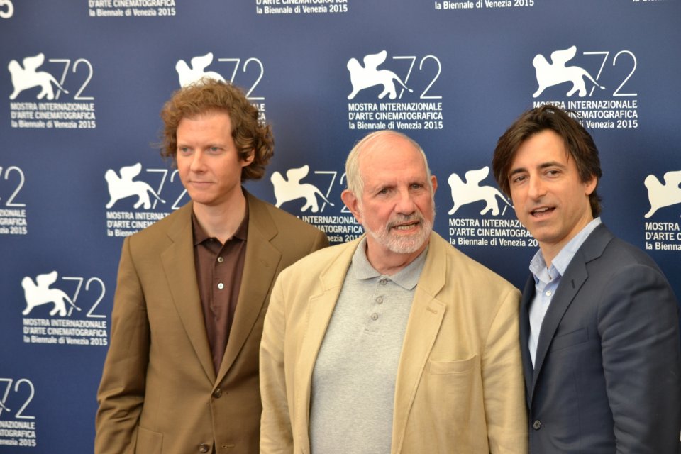 Venezia 2015: Brian De Palma, Noah Baumbach e Jake Paltrow in uno scatto al photocall per De Palma