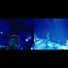 Arcade Fire: The Reflektor Tapes, un'inquadratura in split screen del doc dedicato al gruppo indie rock canadese