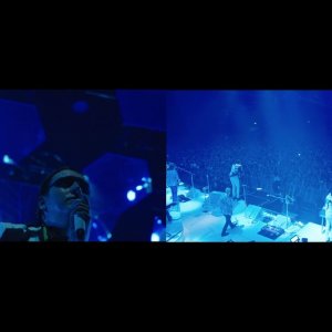 Arcade Fire: The Reflektor Tapes, un'inquadratura in split screen del doc dedicato al gruppo indie rock canadese