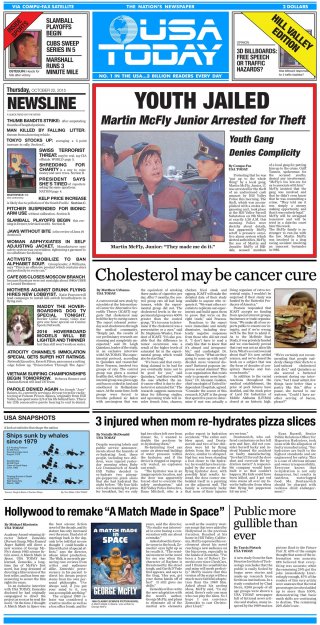 USA Today, la prima pagina dedicata a Ritorno al Futuro